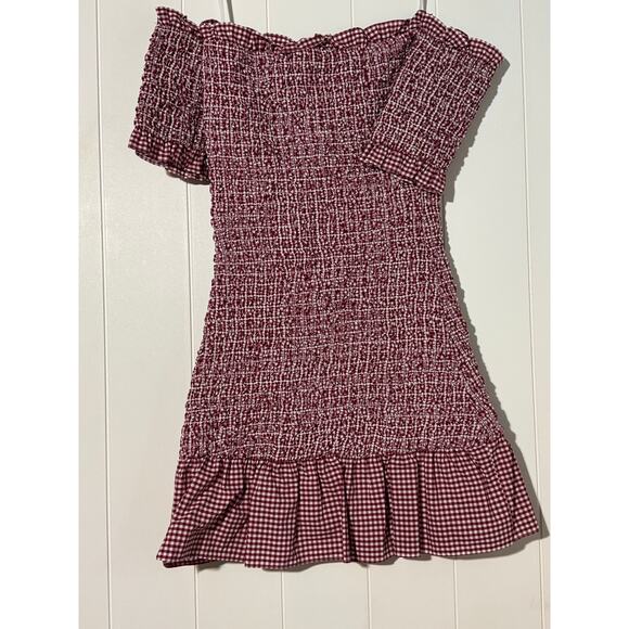 Petersyn Mini Benson Gingham Off-Shoulder Dress XS Red/White NWT - Picture 15 of 15